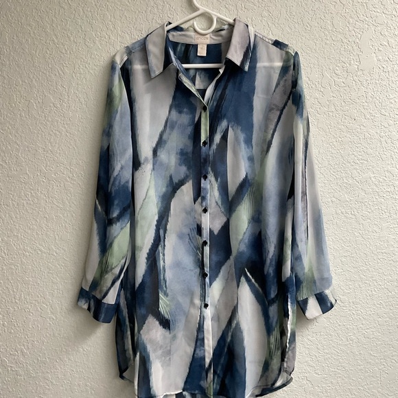 Chico's Tops - Chico's Bliss Annika Sheer Tunic Abstract Print Blouse Blue Sz 12 (M) Chico’s 2)